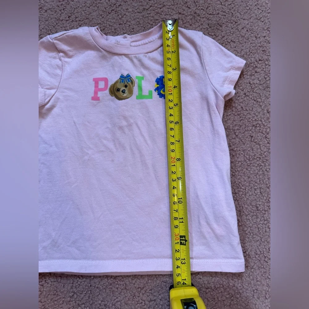Ralph Lauren 18 Month Girl’s Shirt Polo Logo With Bear Pale Pink 3 Buttons Back